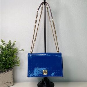 Arcadia Laila Medium Patent Leather‎ Chain Shoulder Bag Royal Blue and Gold